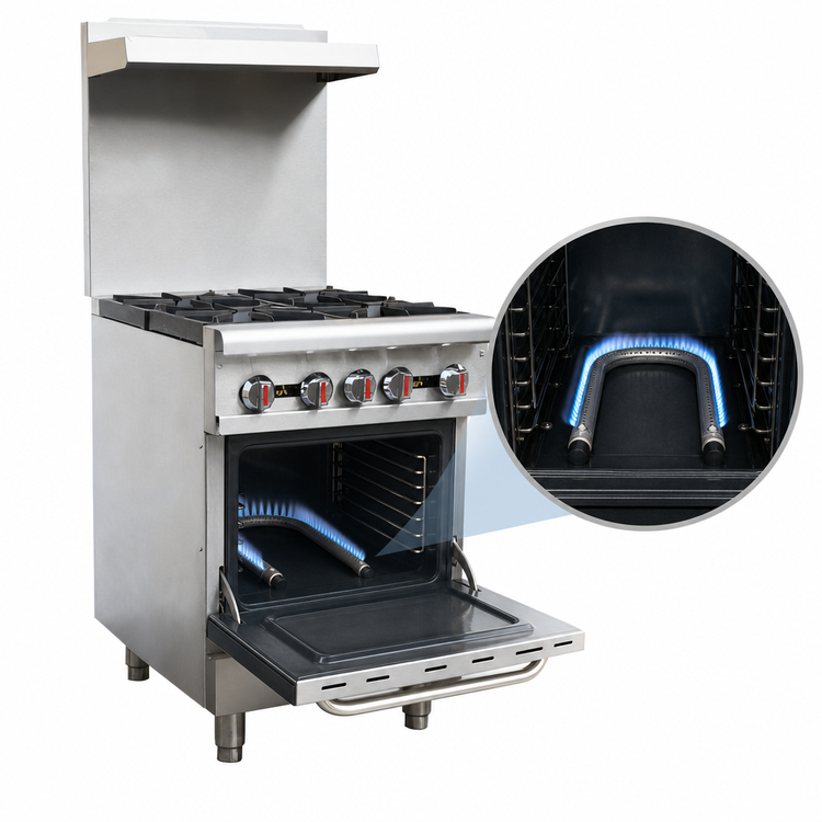 Product image #4 for Omcan 24-Inch Liquid Propane Commercial Gas Range with 4 Open Burners and Standard Oven