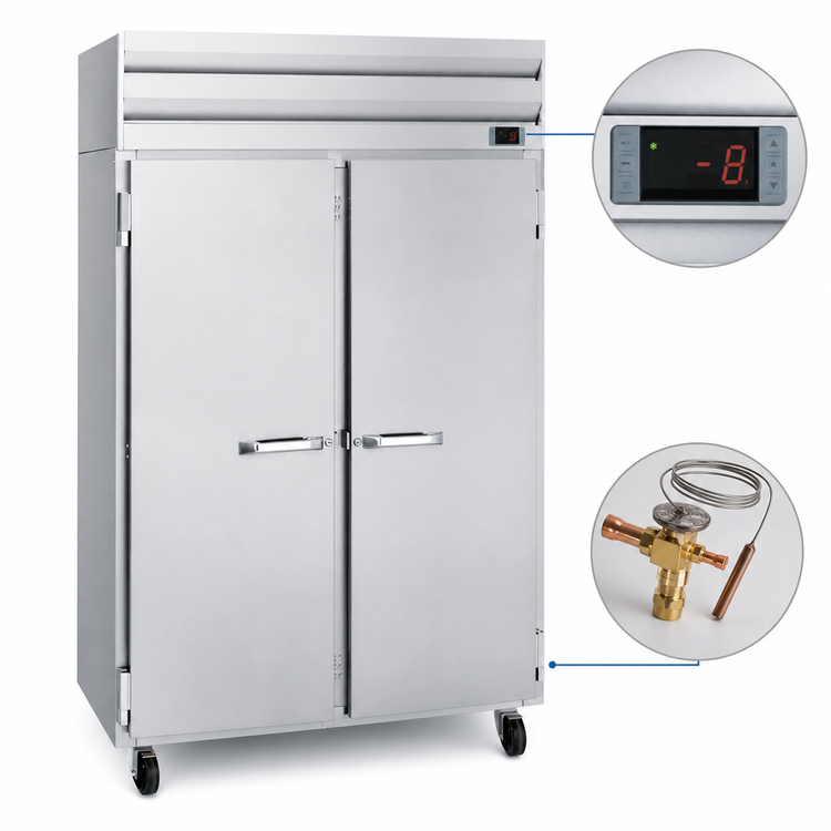 Product image #4 for Howard-McCray R-SF48 Two-Section Remote Reach-In Freezer, 48 Cu. Ft., Solid Hinged Stainless Steel Doors