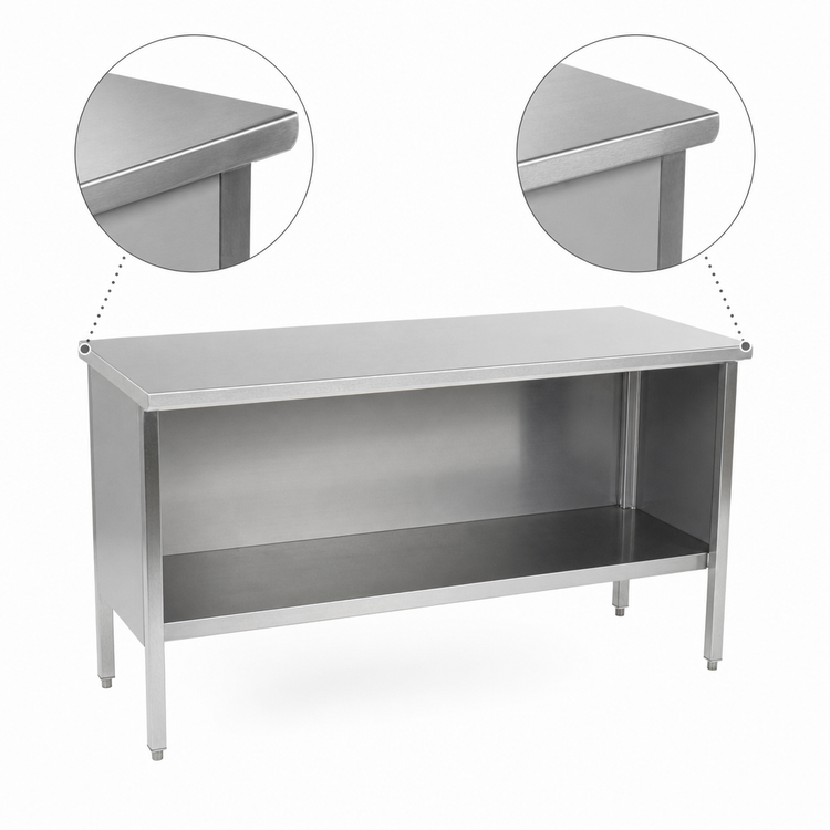 Product image #4 for John Boos 96-Inch x 24-Inch 14-Gauge Stainless Steel Open Front Enclosed Base Work Table