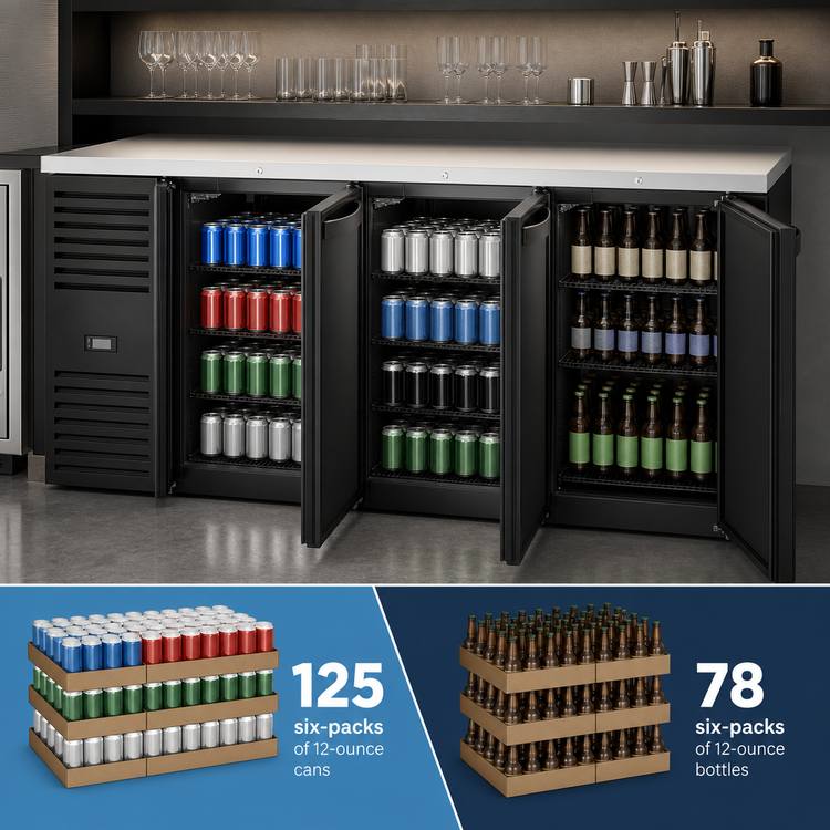 Product image #4 for True 72-Inch Three-Section Back Bar Cooler with Left-Side Self-Contained Refrigeration