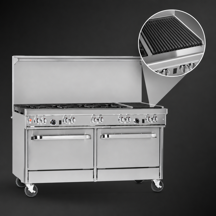 Product image #4 for Southbend Ultimate 60-Inch Gas Restaurant Range with 5 Burners, 24-Inch Charbroiler, and 2 Cabinets