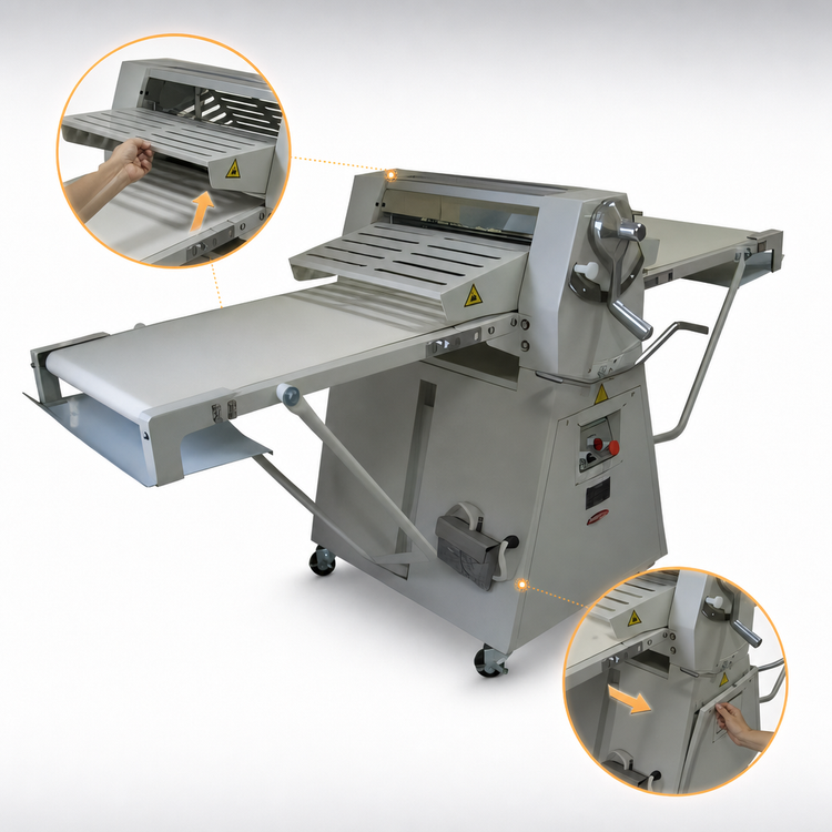 Product image #5 for BakeMax BMFRS01 Floor Model Reversible Dough Sheeter with 17 x 79-Inch Conveyor