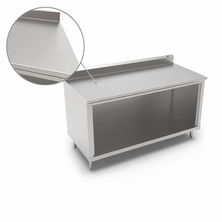 Product image #4 for John Boos 48" x 30" Stainless Steel Work Table with Open Front Cabinet Base and 5" Backsplash