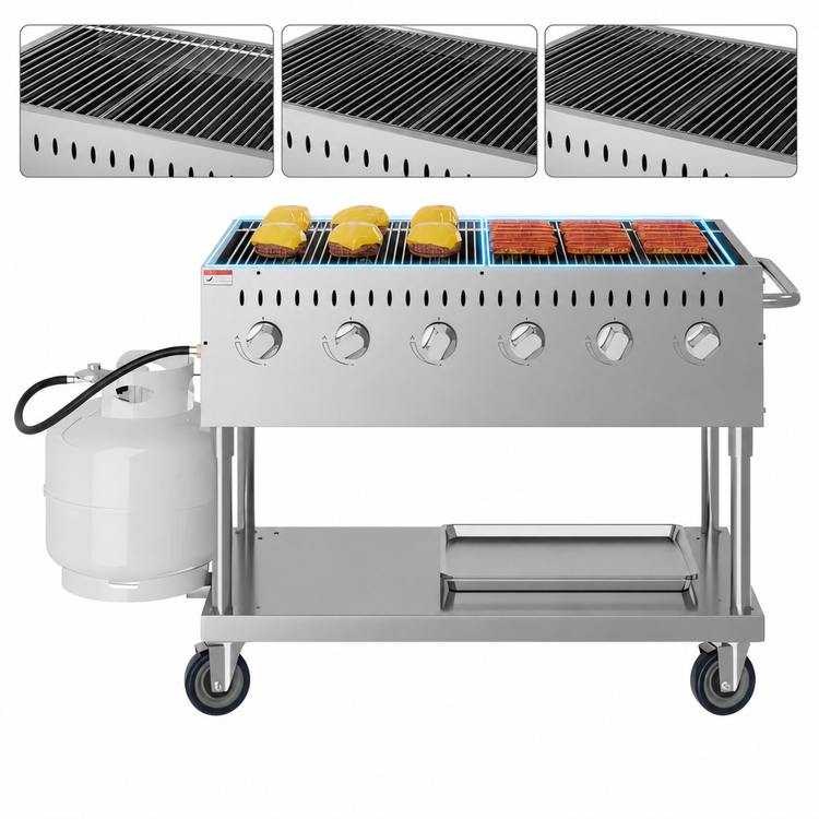 Product image #4 for KoolMore 47.6-Inch 6-Burner Mobile Commercial Outdoor Propane Grill Charbroiler
