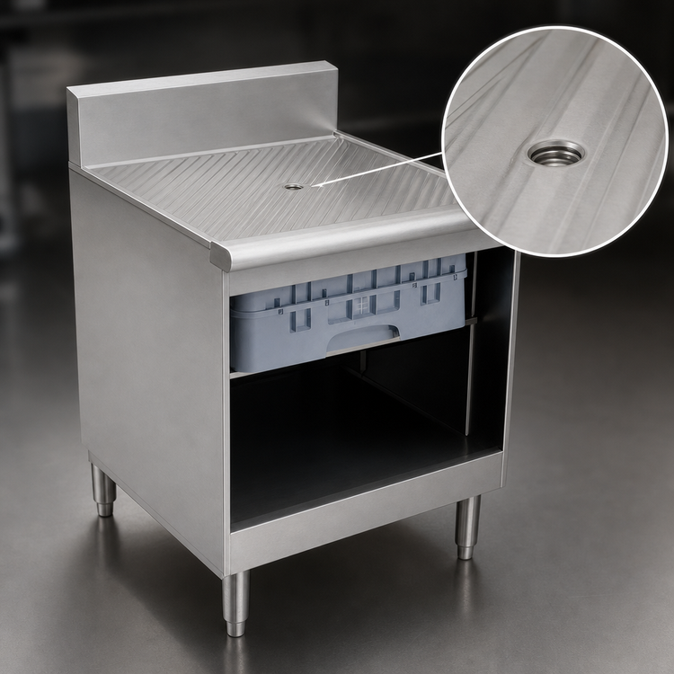 Product image #4 for Eagle Group 1800 Series Underbar Glass Rack Storage Unit with Recessed Workboard Top, 24 Inch W x 20 Inch D, 304 Stainless Steel
