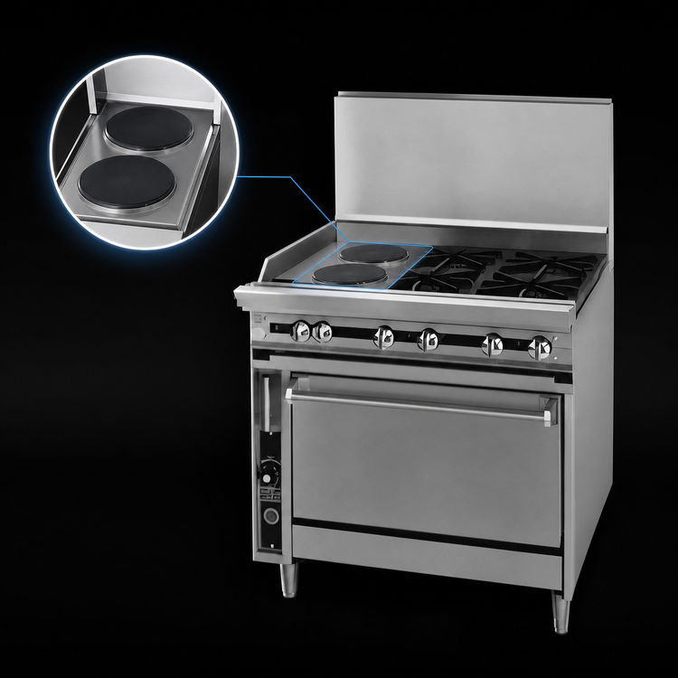 Product image #4 for Jade Range Titan JTRH-12G-2HT 36" Heavy Duty Gas Range with (2) Hot Tops, (1) 12" Griddle, and Cabinet Base