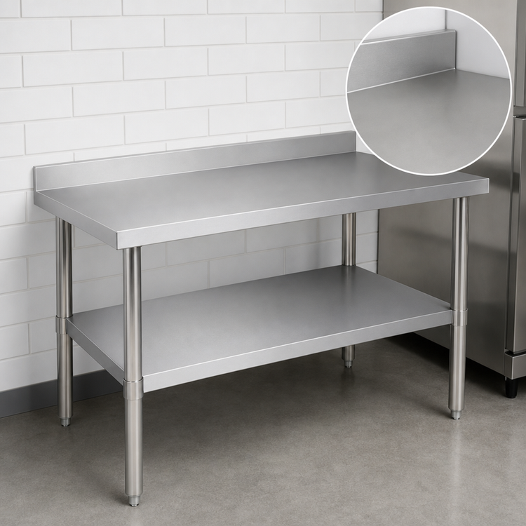 Product image #4 for 84-Inch Stainless Steel Work Table with 2-Inch Backsplash and Galvanized Undershelf