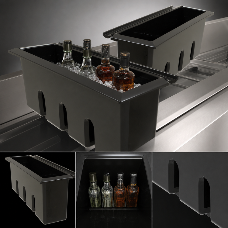 Product image #4 for Glastender 4-Bottle ABS Plastic Bottle Well Set for 24-Inch Deep Ice Bins