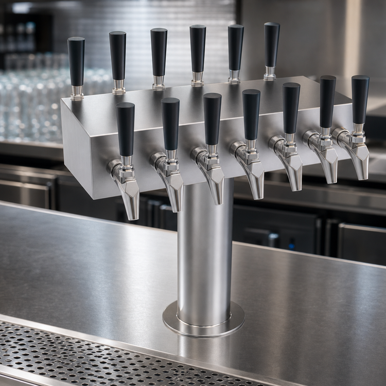 Product image #4 for Krowne 12-Faucet Double-Sided T-Head Glycol-Cooled Countertop Beer Tower, 18-Inch