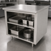 Thumbnail image #4 for Advance Tabco 84-Inch x 30-Inch 14-Gauge 304 Stainless Steel Work Table with Open Front Cabinet Base and Mid-Shelf