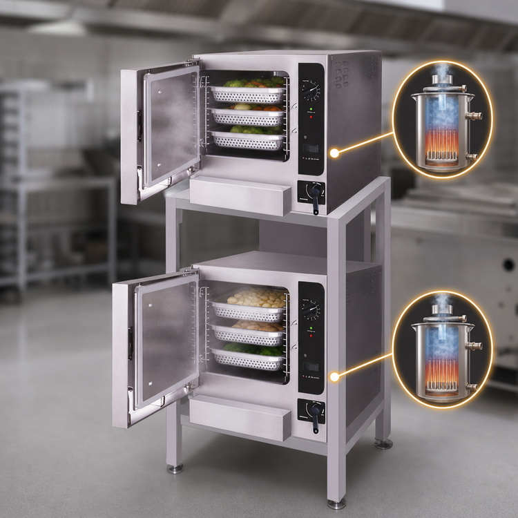 Product image #4 for Cleveland Range SteamChef 3 22CGT33.1 Double-Stacked 2-Compartment Gas Pressureless Convection Steamer with SureCook Controls
