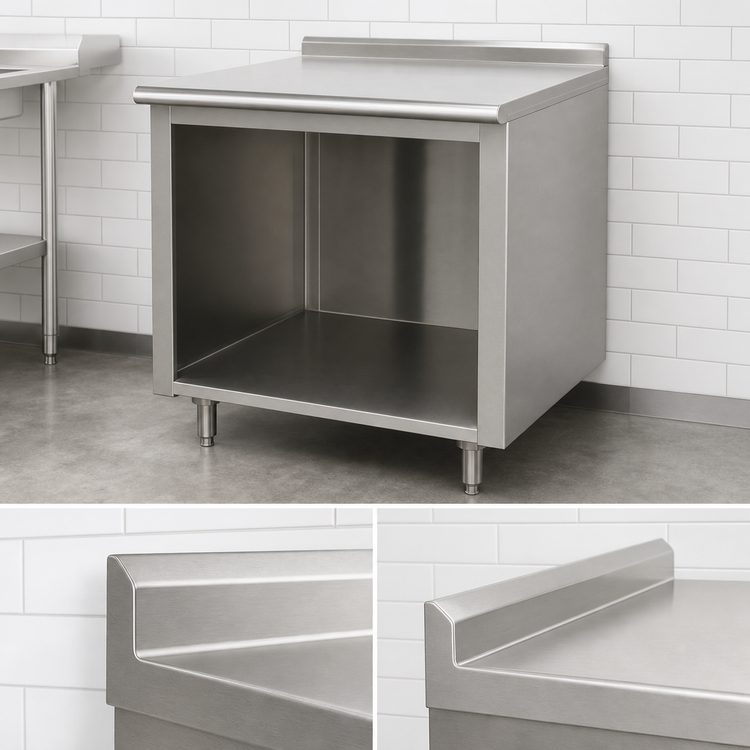 Product image #4 for Advance Tabco 36" x 36" Open Front Cabinet Base Work Table with 14-Gauge 304 Stainless Steel Top