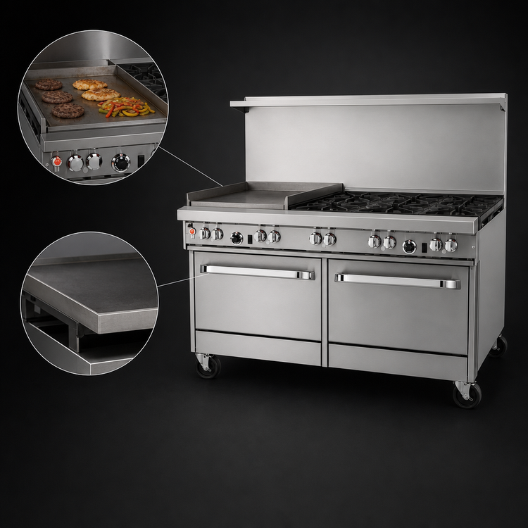 Product image #4 for Southbend Ultimate 60-Inch Gas Restaurant Range with 5 Burners, 24-Inch Raised Griddle/Broiler, and 2 Cabinets
