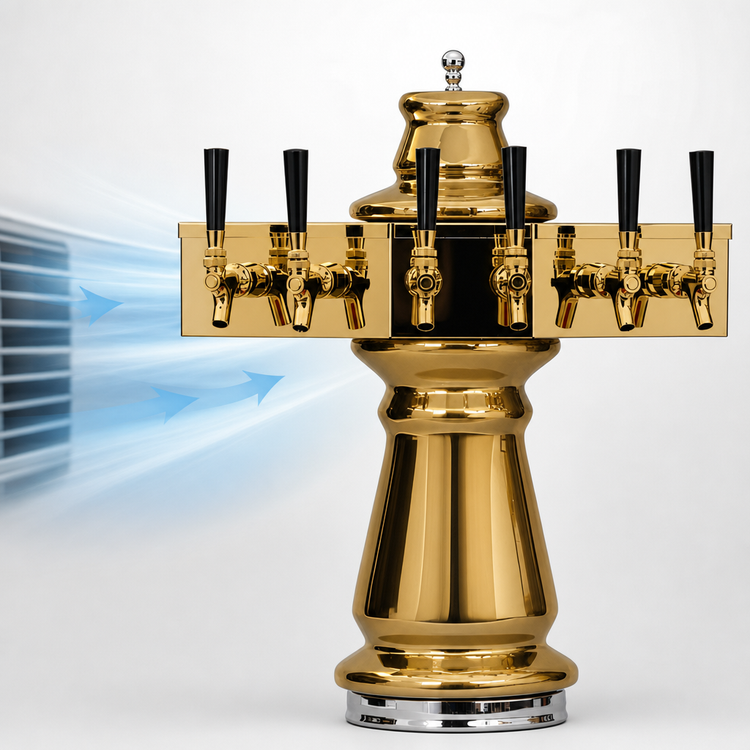 Product image #4 for Glastender Vienna Tower 5-Faucet Air-Cooled Countertop Draft Dispensing Tower, Polished Brass