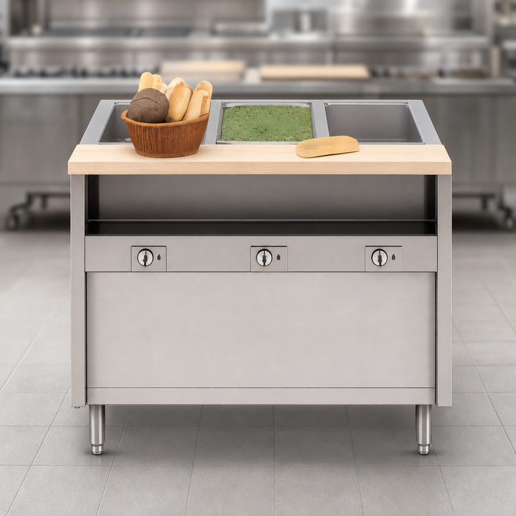 Product image #4 for Dinex ServeXpress 3-Well Stationary Hot Food Counter with Semi-Enclosed Base