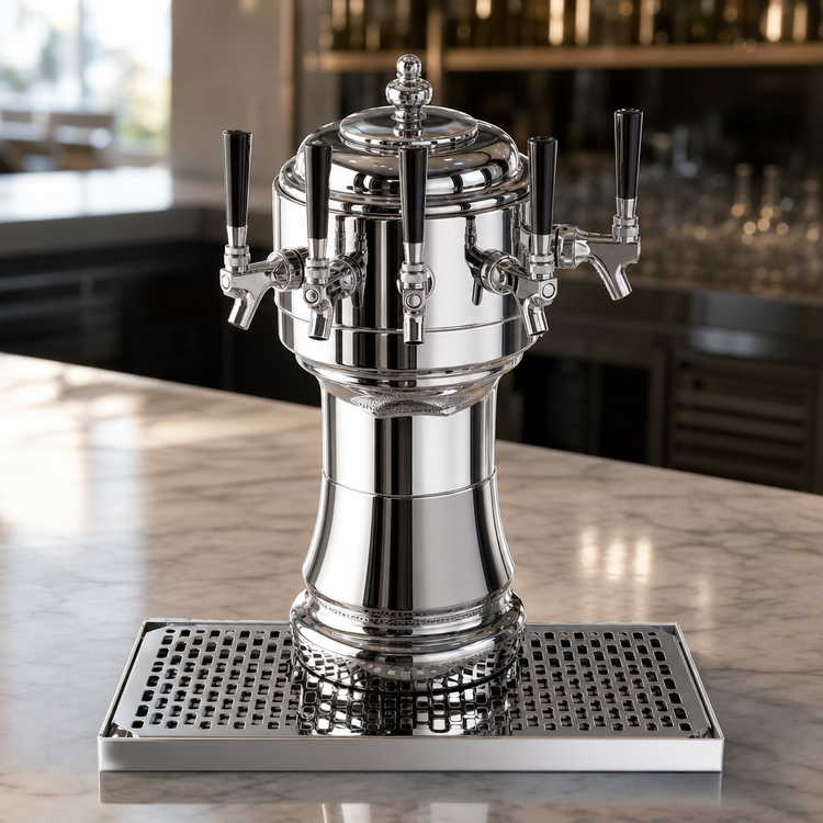 Product image #4 for Glastender Zeus 5-Faucet Air-Cooled Countertop Draft Dispensing Tower with Mirror Finish