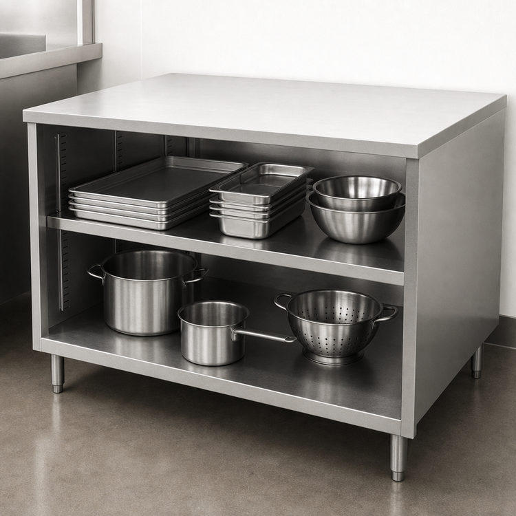 Product image #4 for BK Resources 36-Inch x 24-Inch Stainless Steel Chef Table with Open Front Cabinet Base