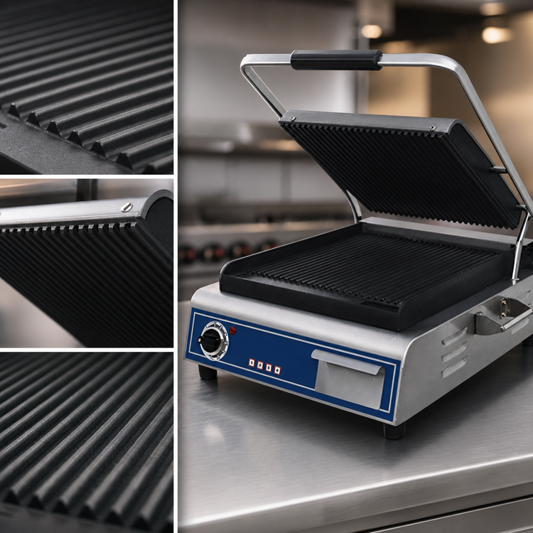 Product image #4 for Globe Deluxe 14-Inch Single Countertop Electric Sandwich/Panini Grill with Grooved Cast Iron Plates