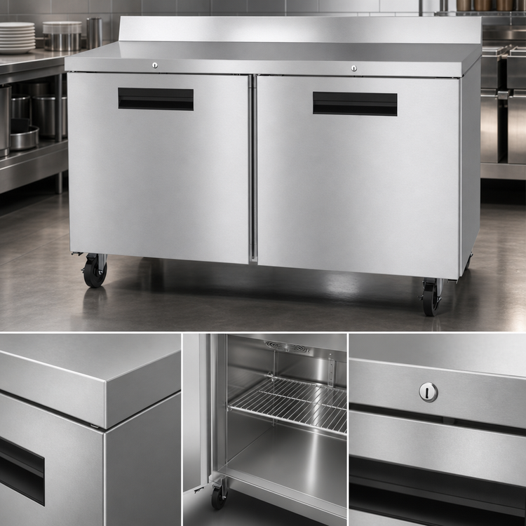 Product image #4 for Hoshizaki Steelheart WF60B-01 60-Inch Two-Section Stainless Steel Worktop Freezer with Solid Hinged Doors and Cylinder Locks