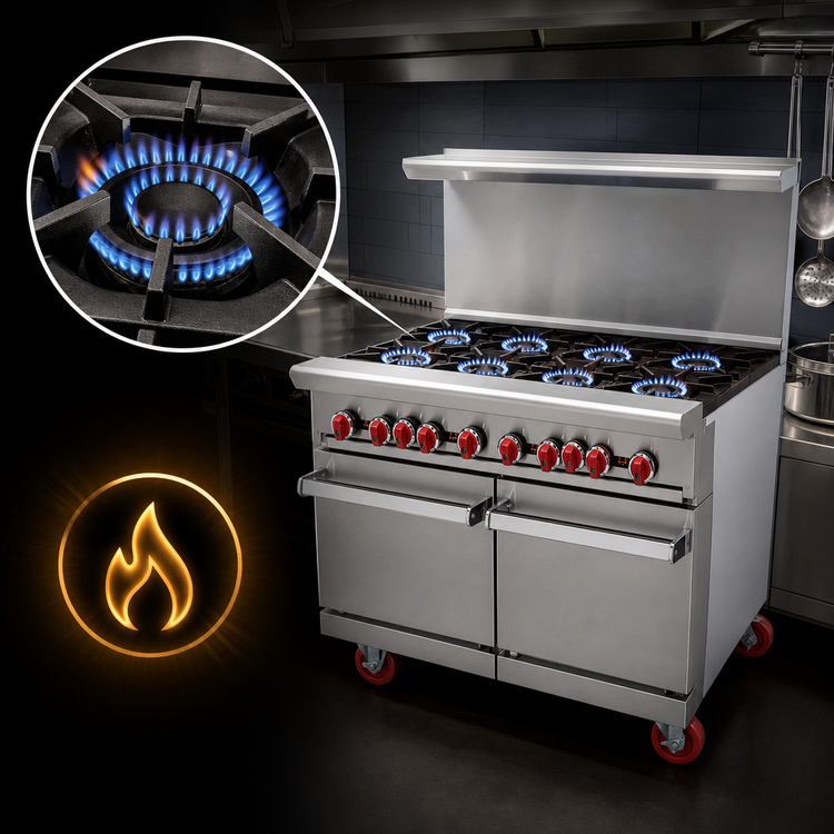 Product image #5 for American Range 48-Inch Gas Restaurant Range with 8 Open Burners and 2 Space Saver Ovens