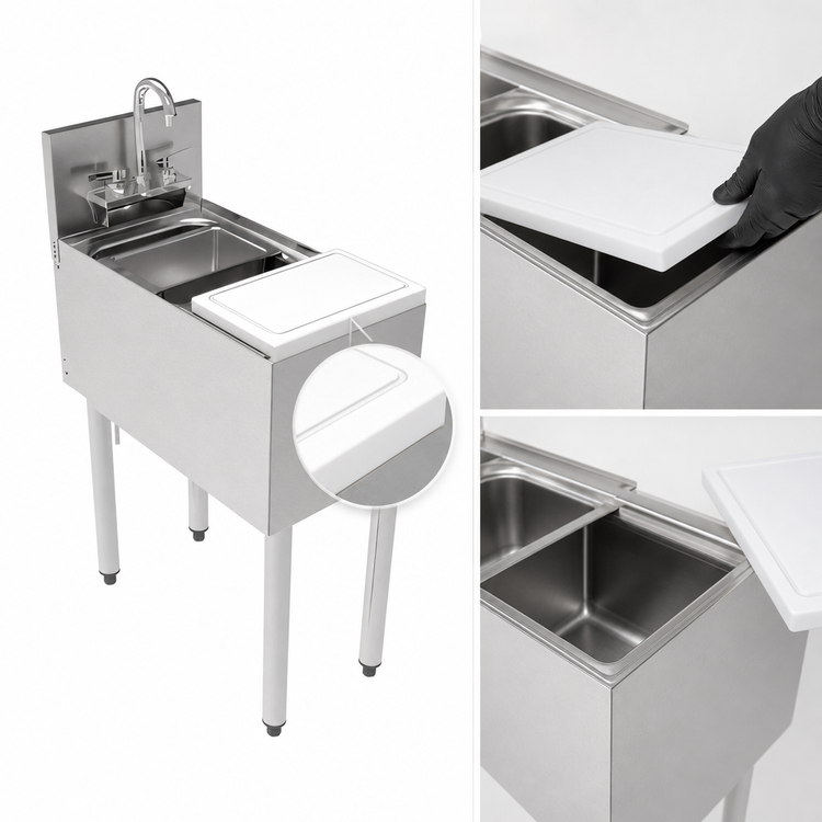 Product image #5 for Perlick Top Shelf 12-Inch Underbar Prep Sink with Stainless Steel Bowl and Removable Cutting Board