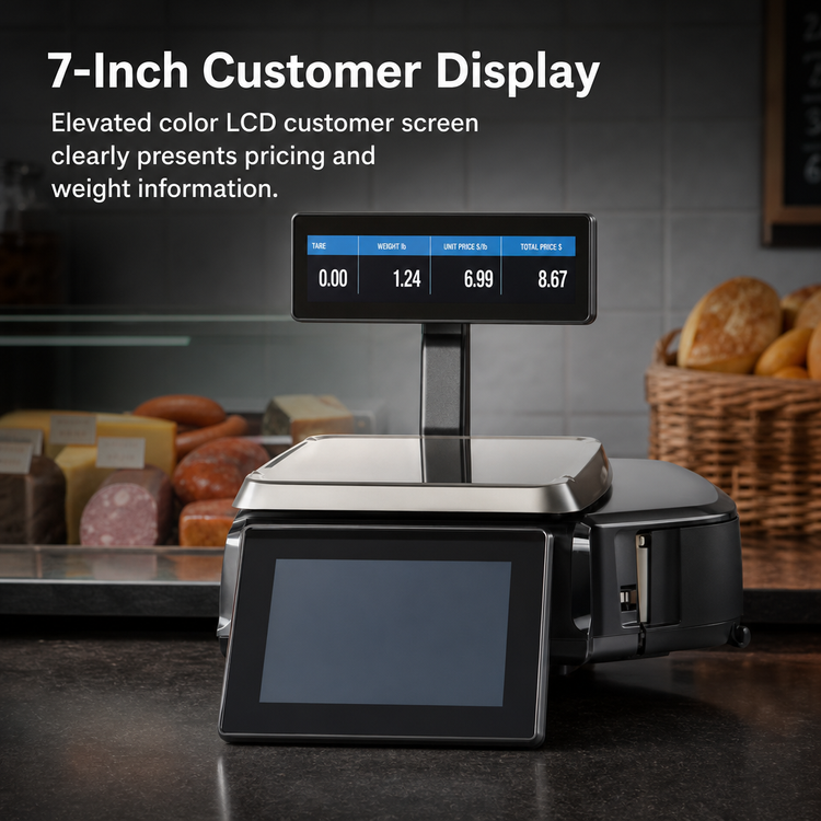 Product image #4 for Hobart Weigh/Wrap HTS-7ELS Digital Price Computing Scale with 10.1-Inch Touchscreen, 7-Inch Customer Display, and Label Printer
