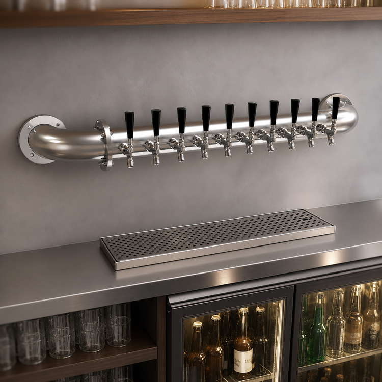 Product image #4 for Glastender Pipe Wall Draft Dispensing Tower, 10-Faucet, Wall Mounted, Air-Cooled, Stainless Steel