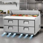 Thumbnail image #4 for Everest Refrigeration EPBNWR2-D4 Two-Section Sandwich Prep Table, 59-1/8-Inch, 4 Drawers, 16-Pan Top, Rear-Mounted Self-Contained Refrigeration