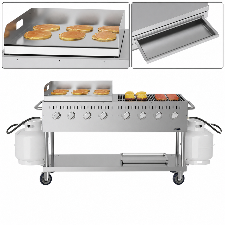Product image #4 for KoolMore 60-Inch 8-Burner Commercial Outdoor Propane Grill with 30-Inch Griddle