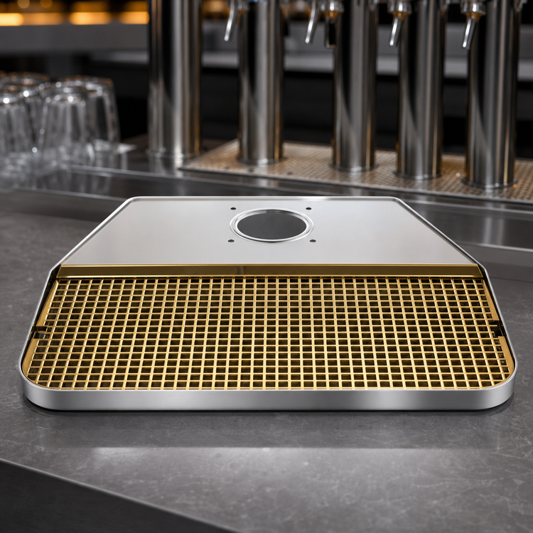 Product image #4 for Micro Matic Surface-Mount Drip Tray Trough with Tower Plate, 21-1/2 in. x 16-1/4 in., Stainless Steel with PVD Brass Screen