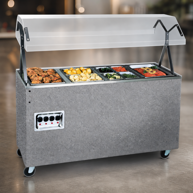 Product image #4 for Vollrath 2-Series Affordable Portable 4-Well Mobile Hot Food Station with Open Storage Base and Buffet Breath Guard, 60 Inch, Granite, 120V