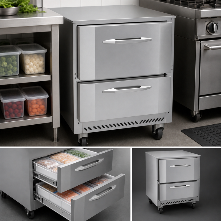 Product image #4 for Victory Refrigeration 27-Inch 1-Section 2-Drawer Undercounter Freezer, Self-Contained Rear-Mounted