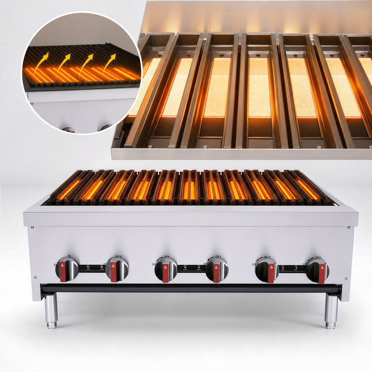 Product image #4 for BakeMax 36-Inch Countertop Natural Gas Charbroiler with 6 Manual Burners