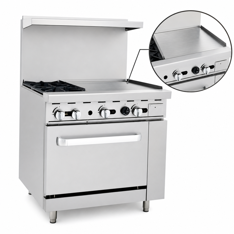 Product image #4 for CookRite 36-Inch Natural Gas Combination Range with 2 Open Burners, 24-Inch Right Griddle, and Standard Oven