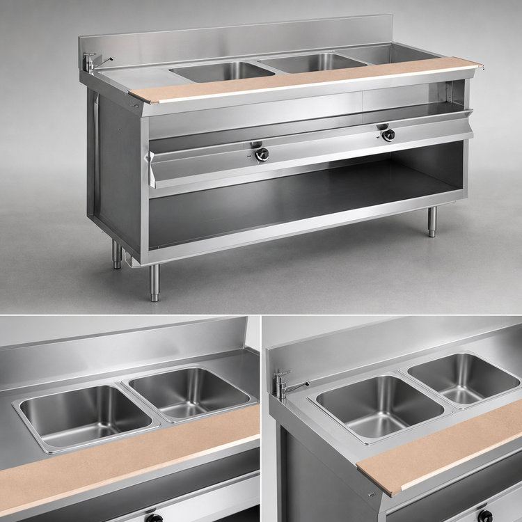 Product image #4 for La Rosa Refrigeration Electric Water Bath Hot Food Table, Two-Well Open Cabinet Base, 30 x 32 Inches