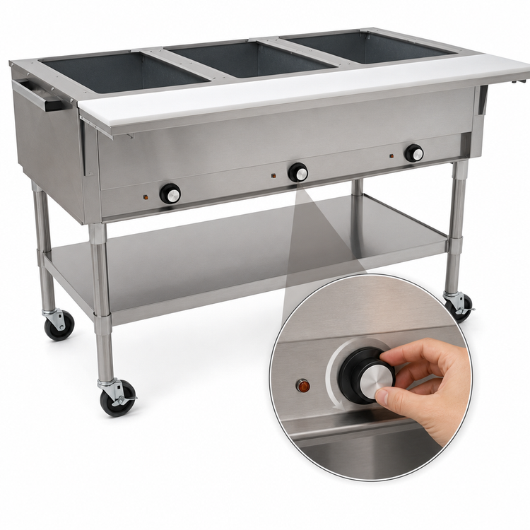 Product image #4 for Eagle Group 82-Inch Portable Electric Hot Food Table with 5 Dry Wells, Open Base, and 8-Inch Cutting Board