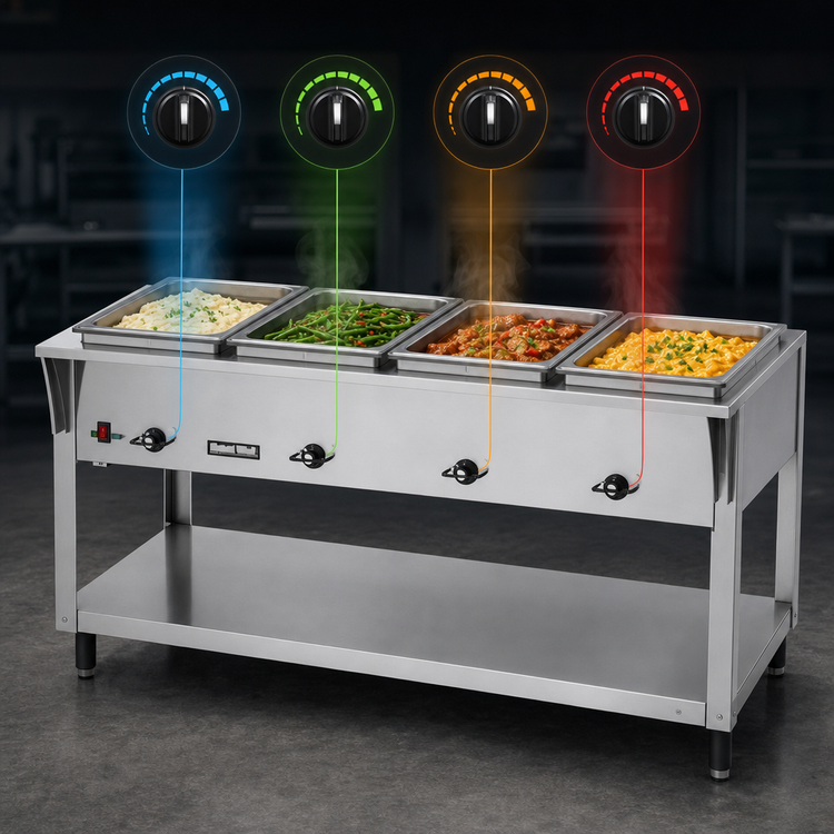 Product image #4 for ServeWell SL 4-Well Electric Hot Food Table with Open Shelf Base, 208-240V