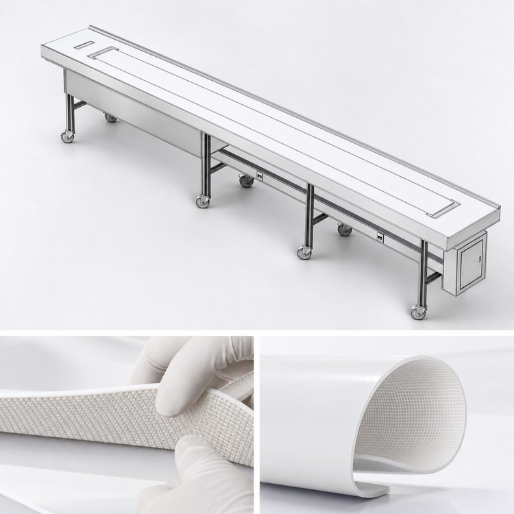 Product image #4 for Dinex DXIESFB18 18-Foot Fabric Belt Tray Make-Up Conveyor