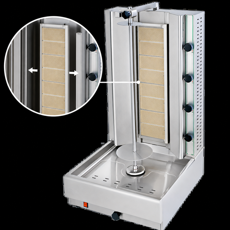Product image #4 for Visvardis Gas Vertical Broiler Gyro Machine with 110V Enclosed Spit Motor, 155-200 lb Capacity, Stainless Steel