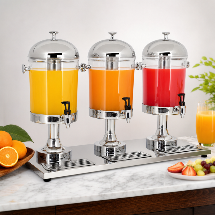 Product image #4 for Triple Juice Dispenser with 3 x 8-Quart Round Tanks, Built-In Taps and Drip Trays