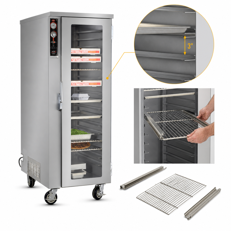 Product image #4 for FWE TS-1633-36 Mobile Heated Pizza Holding Cabinet, 36 x 16-18.5 Inch Pizza Box Capacity