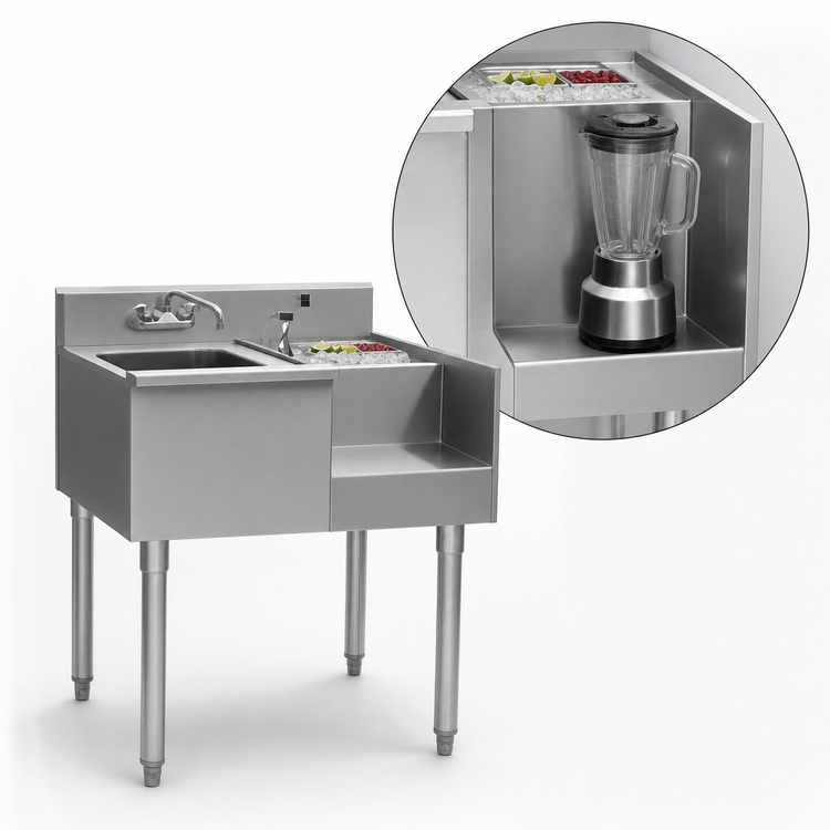 Product image #4 for Eagle Group 1800 Series Underbar Ice Bin/Cocktail Station with Blender Recess, 24-Inch Ice Bin, and Bottle Wells, 50 x 20 Inches
