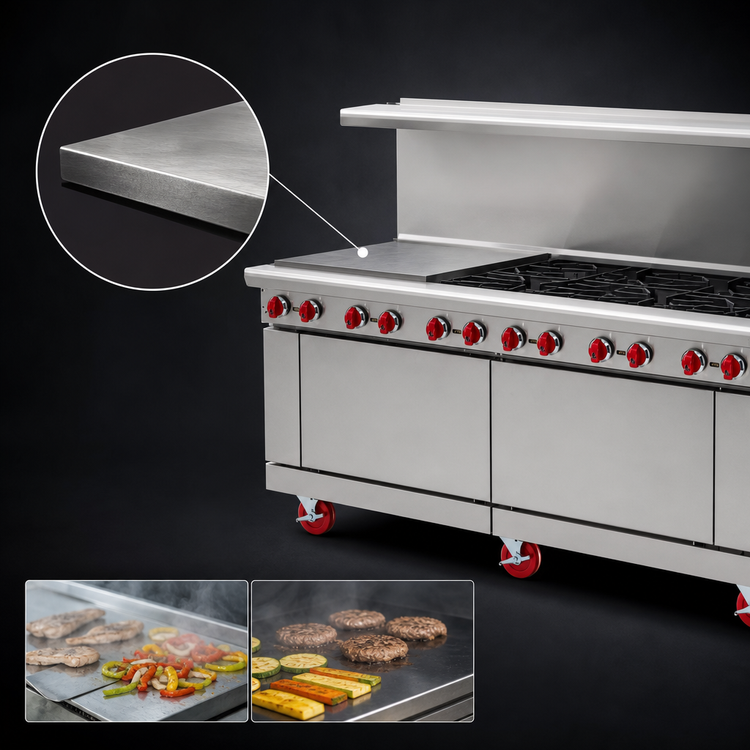 Product image #4 for American Range 72-Inch Gas Restaurant Range with 24-Inch Griddle, 8 Open Burners, and 2 Storage Bases