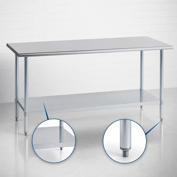 Product image #4 for Duke 144-Inch x 30-Inch Stainless Steel Work Table with Galvanized Undershelf and Posts, 36-Inch High, No Backsplash