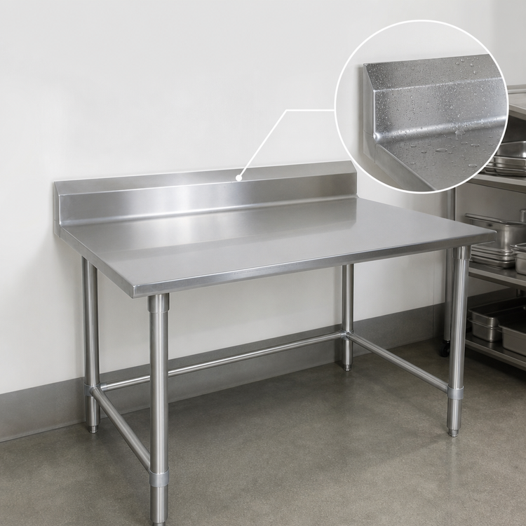 Product image #4 for John Boos Stallion Stainless Steel Work Table with 5-Inch Backsplash and Safety Edge, 108 x 24 Inches
