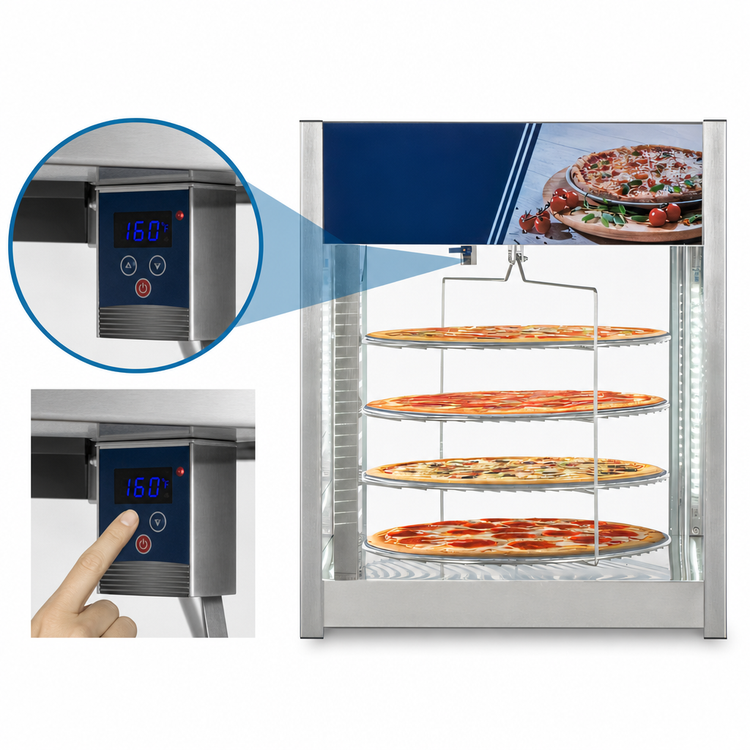 Product image #5 for KoolMore KM-HPD4-18 Floor Model Self-Service Heated Hot Food Display Case with Humidity Control, 4 Shelves, Stainless Steel