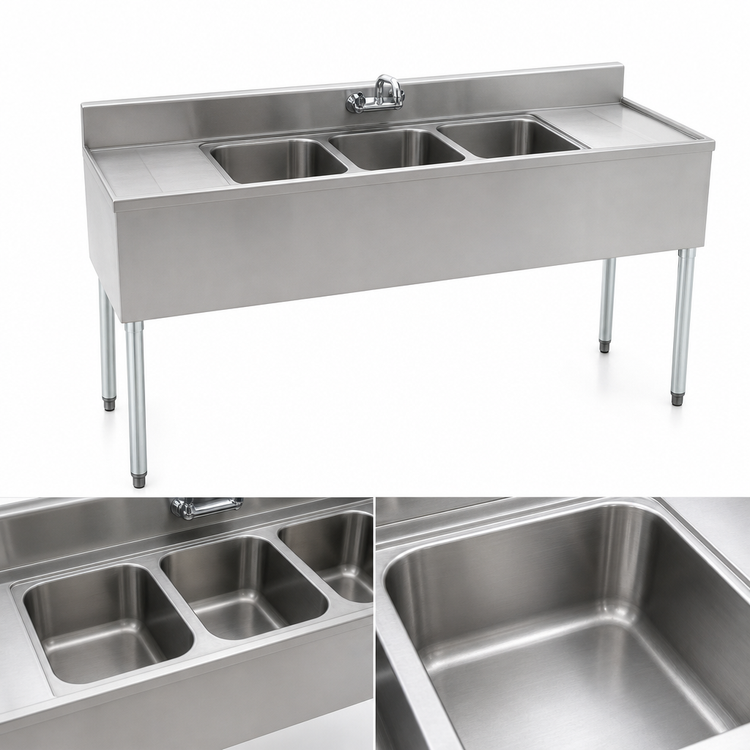 Product image #4 for Eagle 1800 Series Three-Compartment Underbar Sink Unit with Left and Right Drainboards, 72-Inch x 20-Inch
