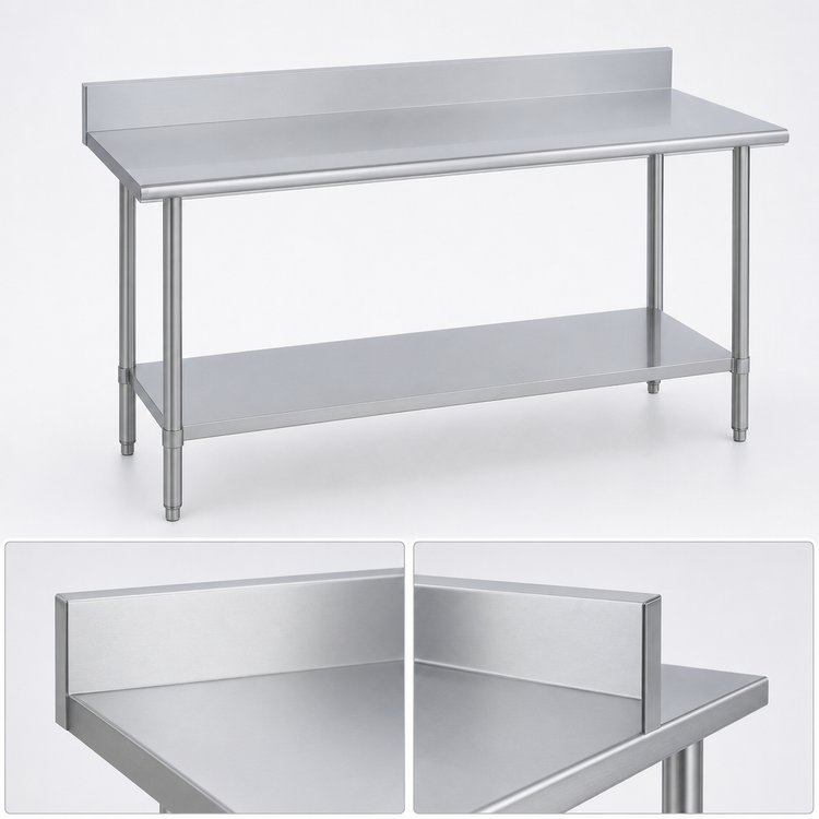 Product image #4 for Duke Supreme 14-Gauge Stainless Steel Work Table with 5-Inch Riser and Stainless Undershelf, 36-Inch Deep x 144-Inch Long
