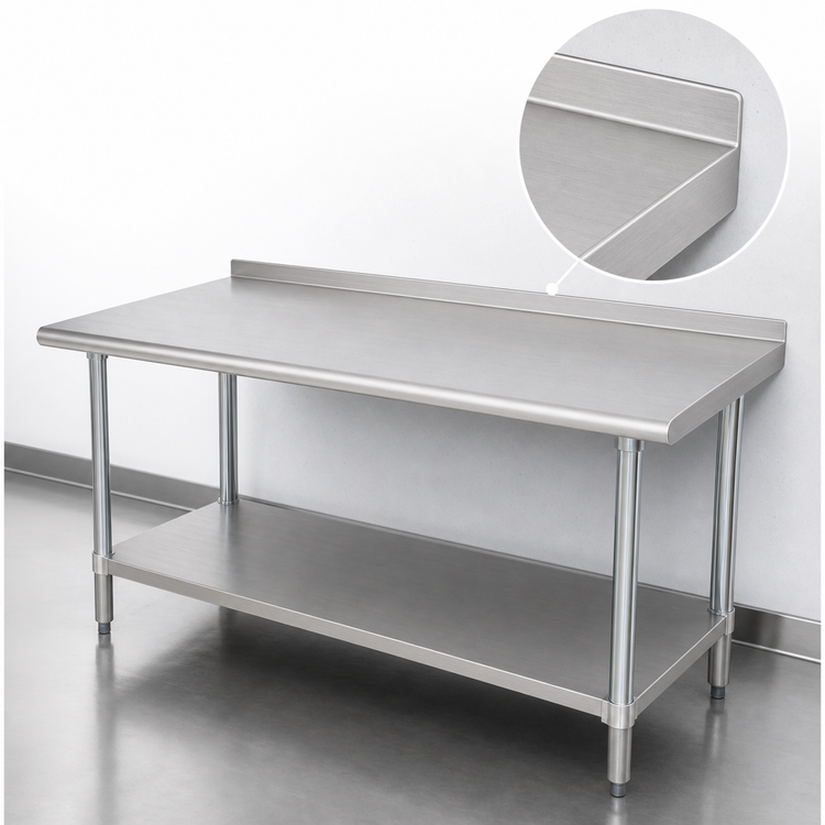 Product image #4 for Advance Tabco 108" x 24" 430 Stainless Steel Work Table with Rear Up-Turn and Adjustable Undershelf
