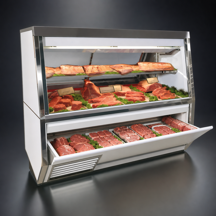 Product image #4 for Howard-McCray 34N Series Double Duty Red Meat Remote Service Case, 144 Inch, White, LED